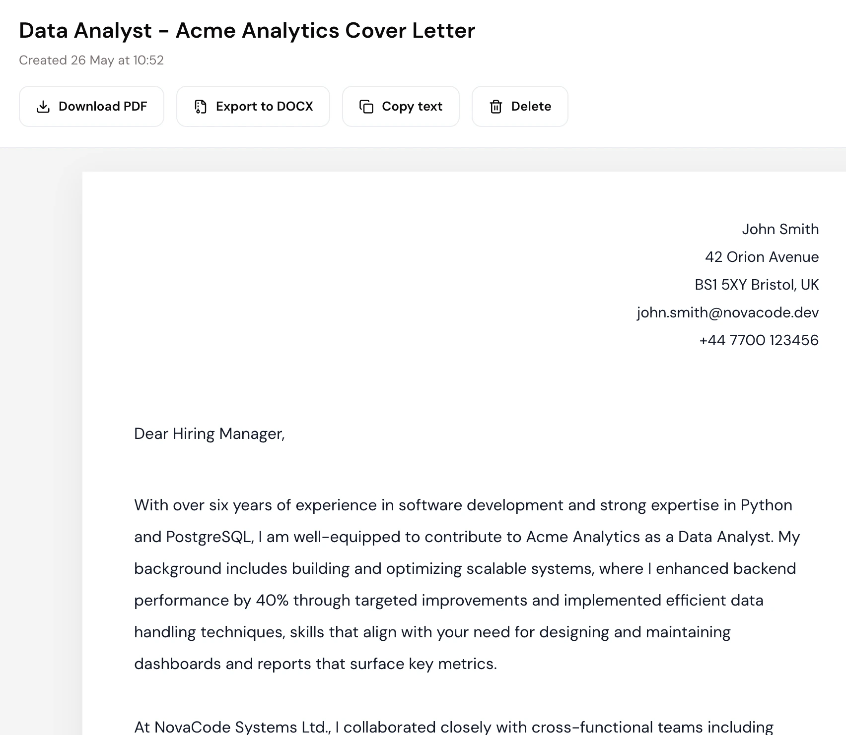 Cover Letter Generator