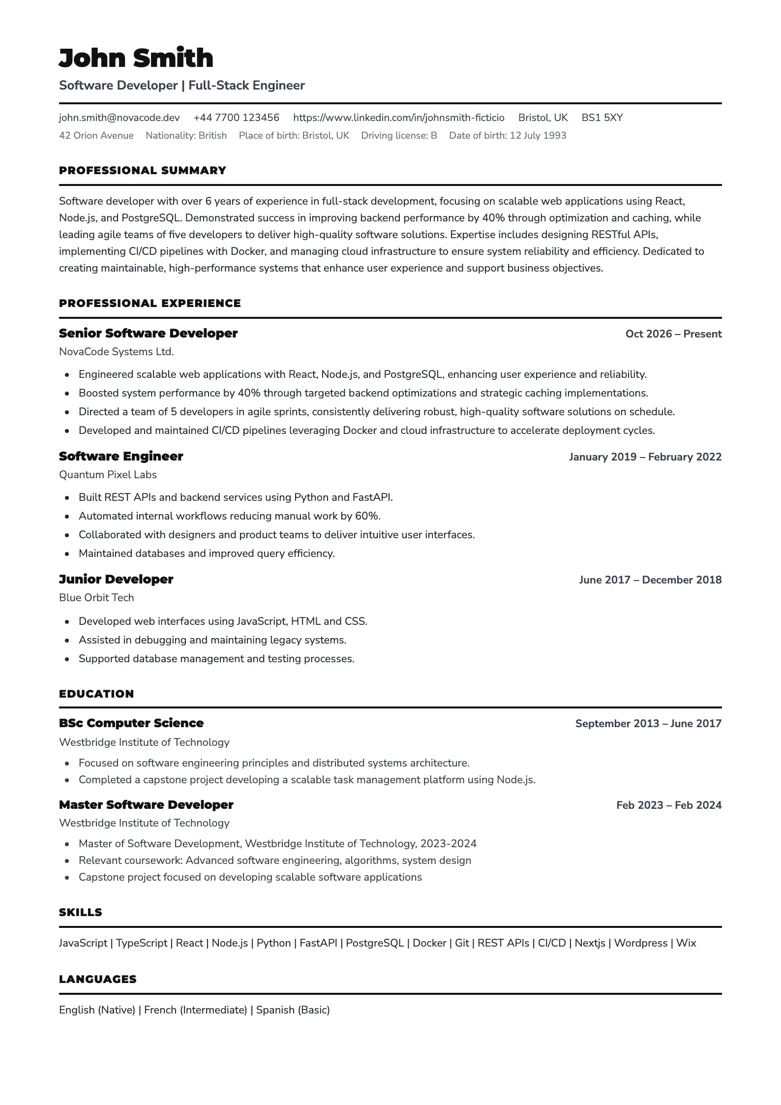 Software Engineer Resume